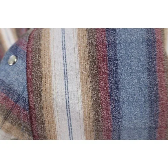 Vintage 70s Streetwear Mens Large Rainbow Striped Western Snap Button Shirt - Picture 7 of 13